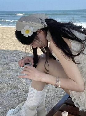 周也同款蕾丝头巾发箍女夏季出游拍照发卡氛围感压发头箍百搭头饰