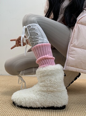 秋冬穿出松弛感2025冬季浅灰色连裤袜叠搭日系蕾丝拼接绑带袜套