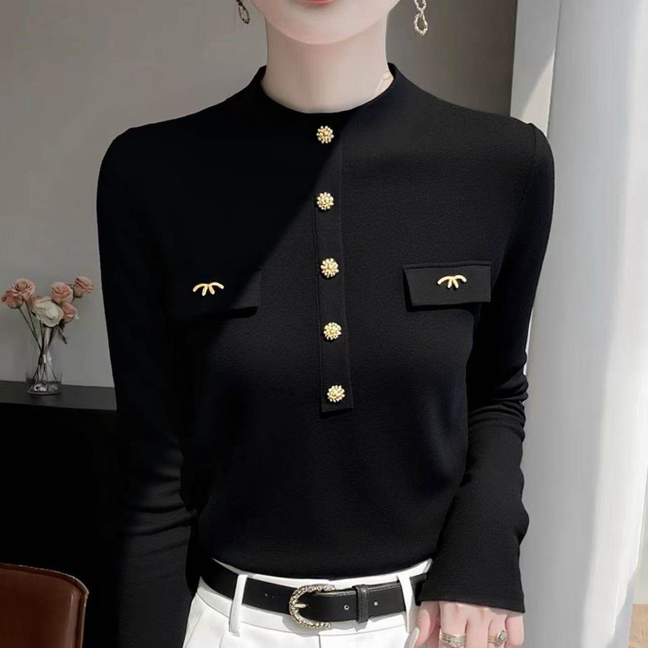 大码女装【80-200斤】中高领针织衫女长袖纽扣装饰百搭打底衫上衣,淘宝优惠券,粉丝福利购,淘宝优惠卷