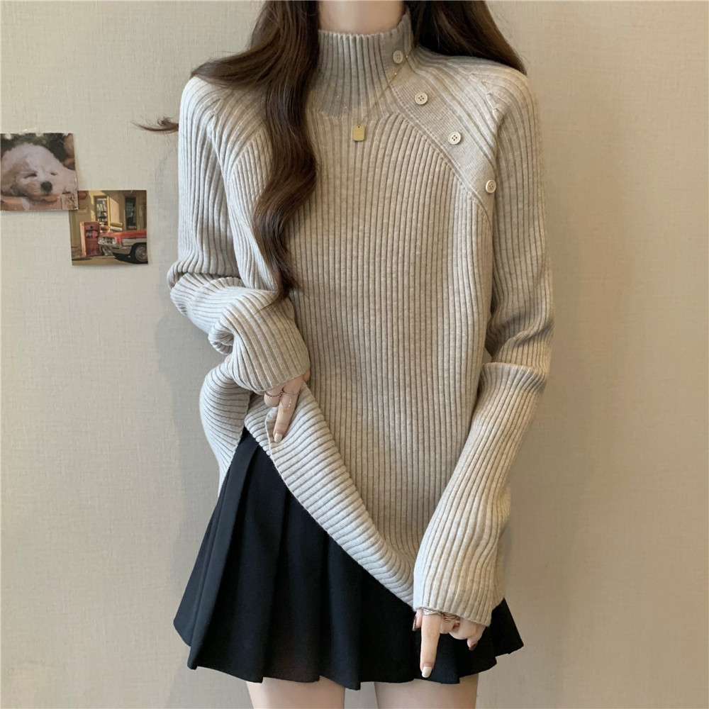 宽松显瘦【80-200斤】半高领打底毛衣女冬大码胖妹妹纽扣设计上衣,淘宝优惠券,粉丝福利购,淘宝优惠卷