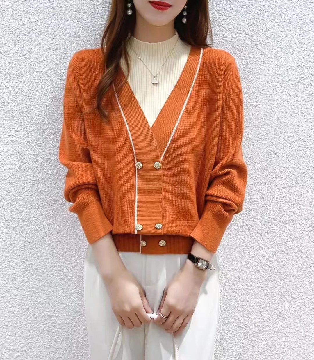 宽松遮肚【80-200斤】半高领假两件毛衣女冬洋气拼色宽松针织上衣,淘宝优惠券,粉丝福利购,淘宝优惠卷