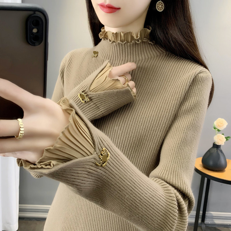 大码女装蕾丝拼接半高领针织打底上衣女秋冬修身显瘦高弹力毛衣衫,淘宝优惠券,粉丝福利购,淘宝优惠卷