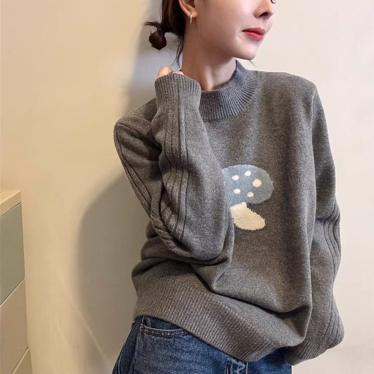 2025秋冬新款小众高级感刺绣半高领毛衣女宽松显瘦打底针织上衣潮,淘宝优惠券,粉丝福利购,淘宝优惠卷