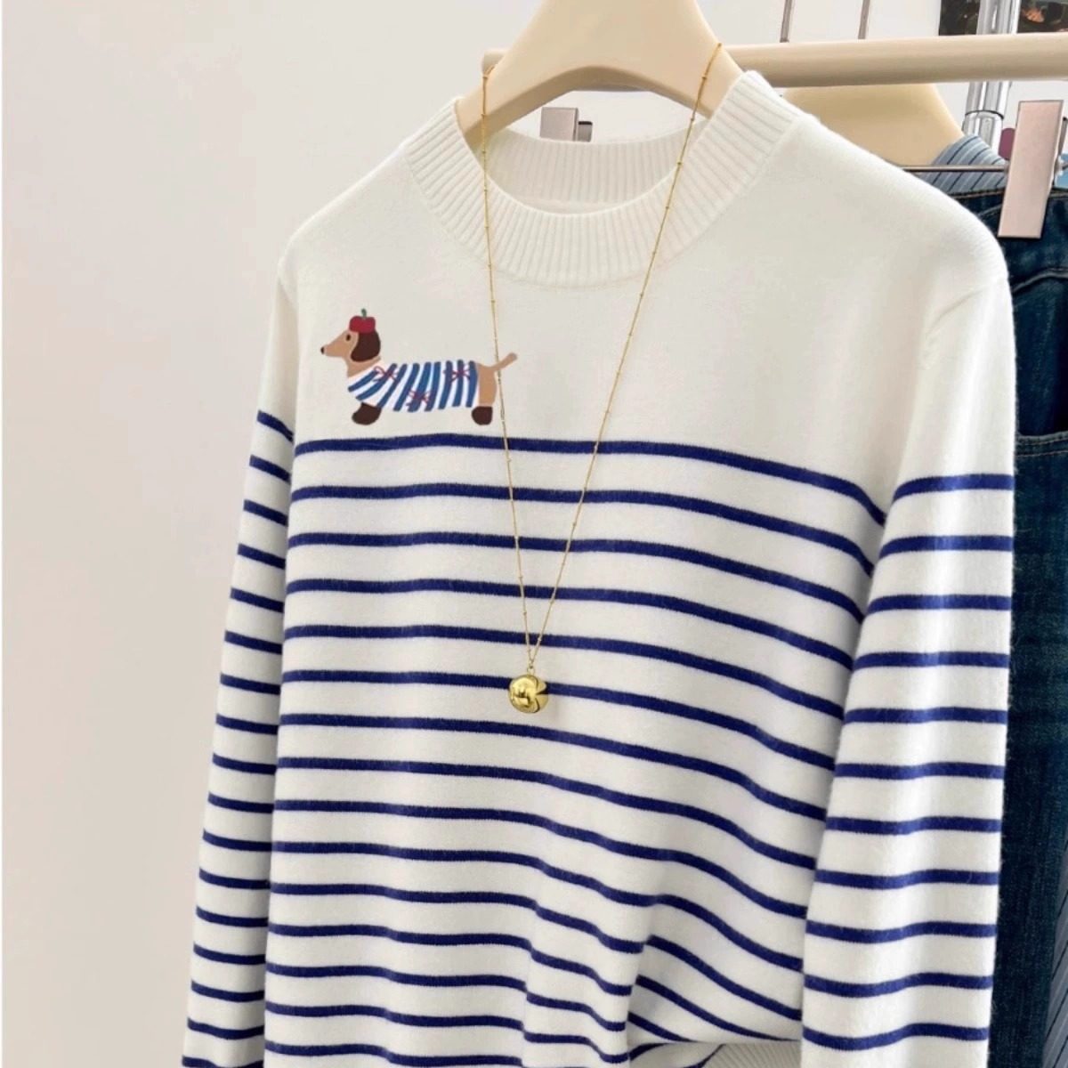 宽松显瘦【80-200斤】时尚印花打底针织上衣女冬洋气减龄条纹毛衣,淘宝优惠券,粉丝福利购,淘宝优惠卷