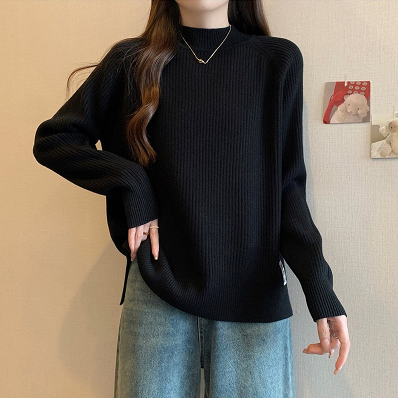 宽松显瘦【80-200斤】半高领针织衫女秋冬开叉胖MM毛衣遮肚打底衫,淘宝优惠券,粉丝福利购,淘宝优惠卷
