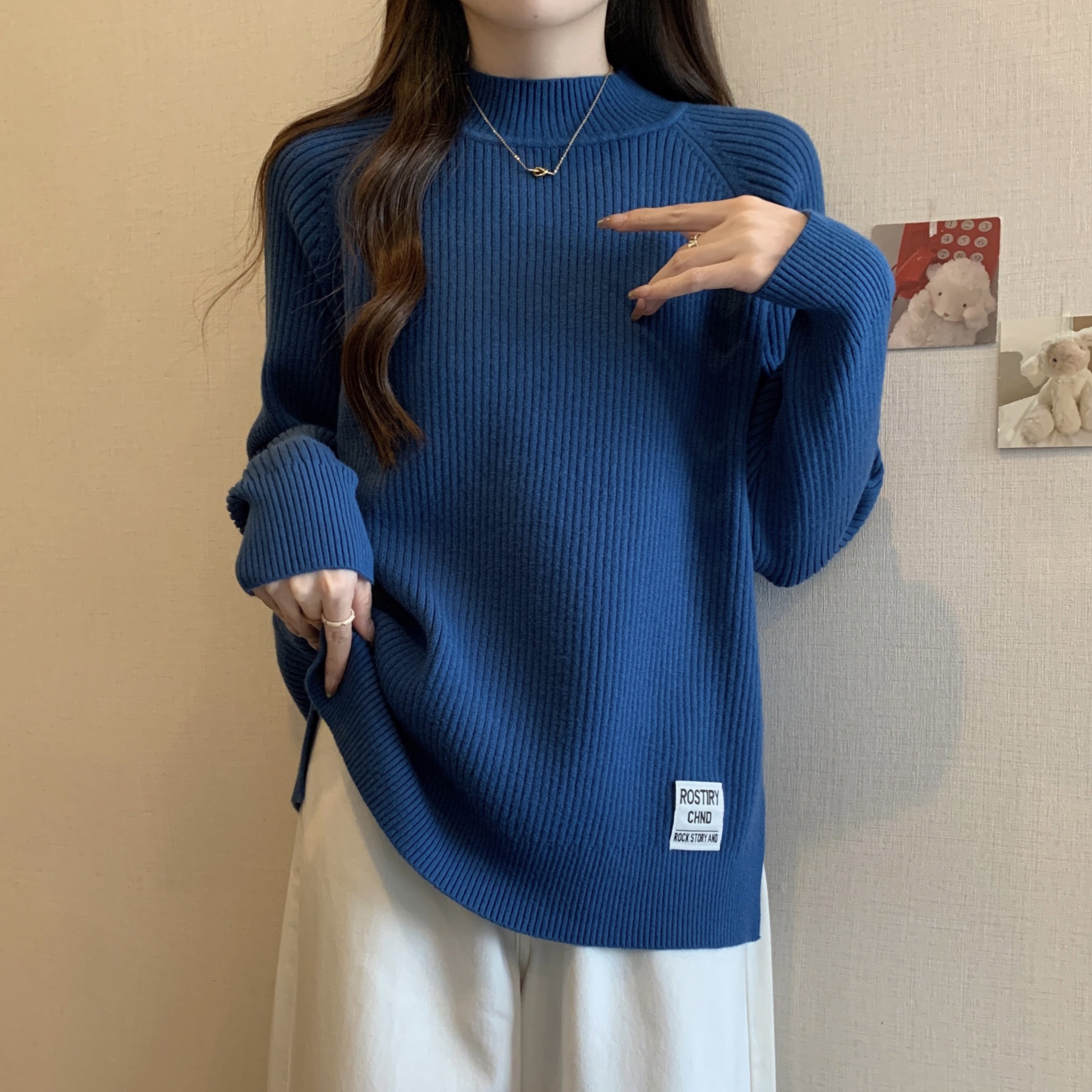 宽松显瘦【80-200斤】半高领针织衫女秋冬开叉胖MM毛衣遮肚打底衫,淘宝优惠券,粉丝福利购,淘宝优惠卷