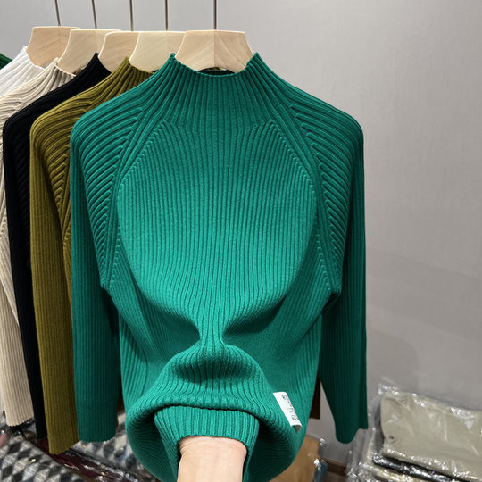 New autumn and winter solid color half turtleneck base sweater for women