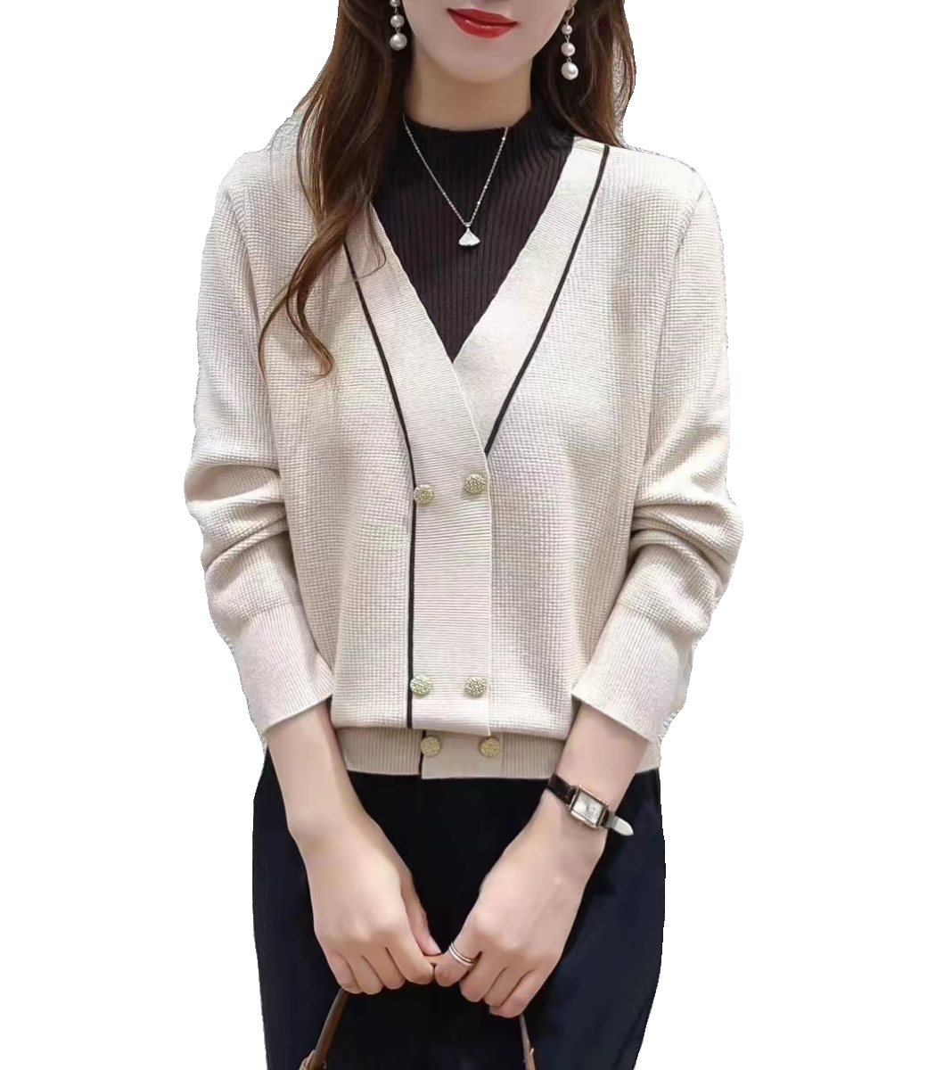 宽松遮肚【80-200斤】半高领假两件毛衣女冬洋气拼色宽松针织上衣,淘宝优惠券,粉丝福利购,淘宝优惠卷