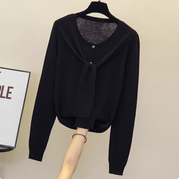 宽松显瘦【80-200斤】假两件系带披肩针织开衫女秋冬洋气减龄上衣,淘宝优惠券,粉丝福利购,淘宝优惠卷