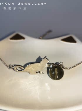 纯银毫米天然猫咪宝石项链