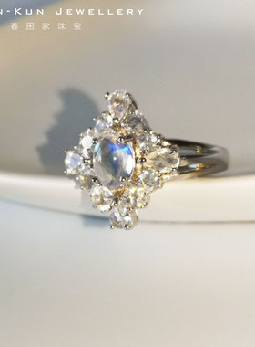 珠宝月光石水滴椭圆形刻面戒指环