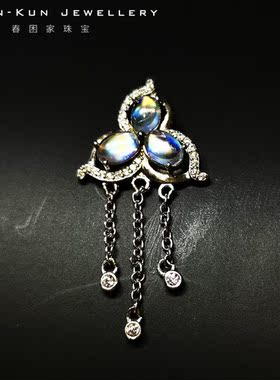 纯银玻璃体梦幻彩虹月光石吊坠