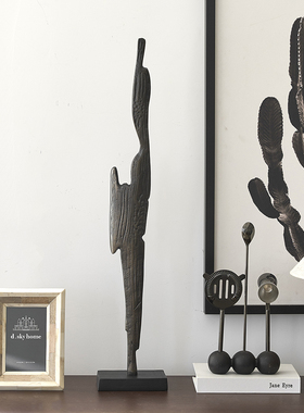 迪斯凯 印度进口中古风黑色抽象逸态塑影摆件 客厅玄关电视柜摆件