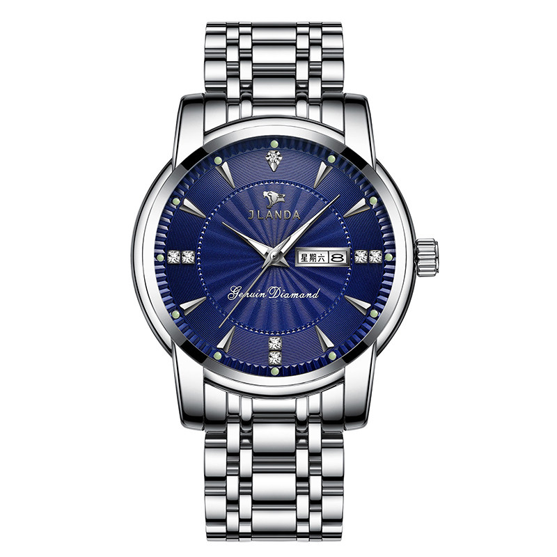 夜光防水情侣款双日历蝴蝶扣石英表 天豪饰品国产腕表