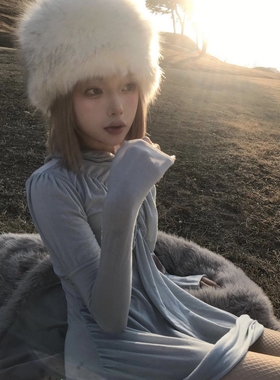 白色毛毛帽子女款2023新款冬季