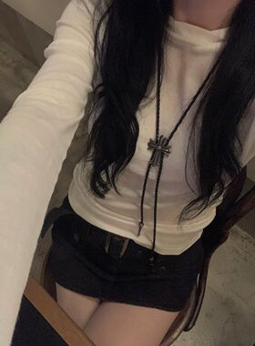 朋克哥特十字架长款毛衣链高级感暗黑涩谷辣妹嘻哈项链钛钢不掉色