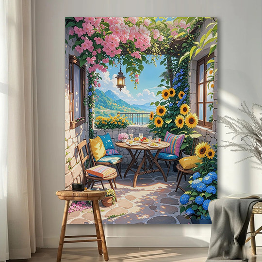 春日阳台温馨竖版背景布治愈挂布卧室客厅装饰画布直播拍照挂毯布