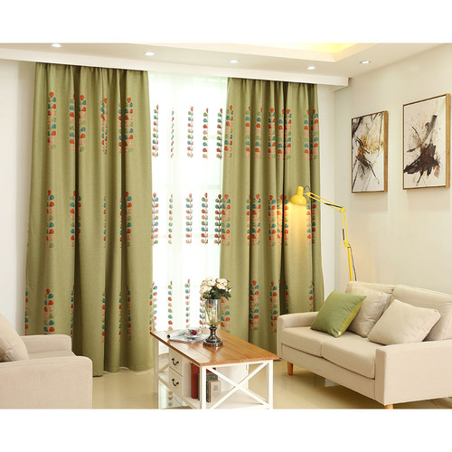 原野 美式乡村田园绣花棉麻窗帘成品遮光客厅卧室落地窗飘窗定制 - 图0