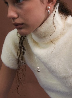 韩国东大门双球珍珠银球项链毛衣链小众设计个性简约时髦锁骨链