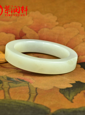 和田玉籽料手镯方条白玉底青花镯