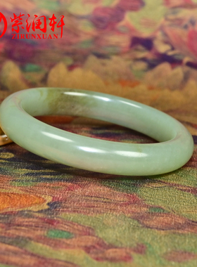 和田玉手镯新疆且末料糖青白俏色