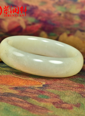 和田玉青白玉籽料手镯暖色闪青花