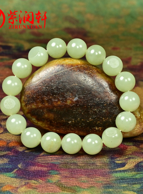 和田玉青白玉籽料手链亚光圆珠