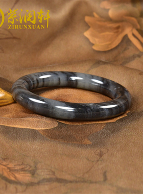 和田玉圆条籽料水墨青花手镯
