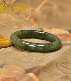 和田玉翠青手镯籽料真皮细条
