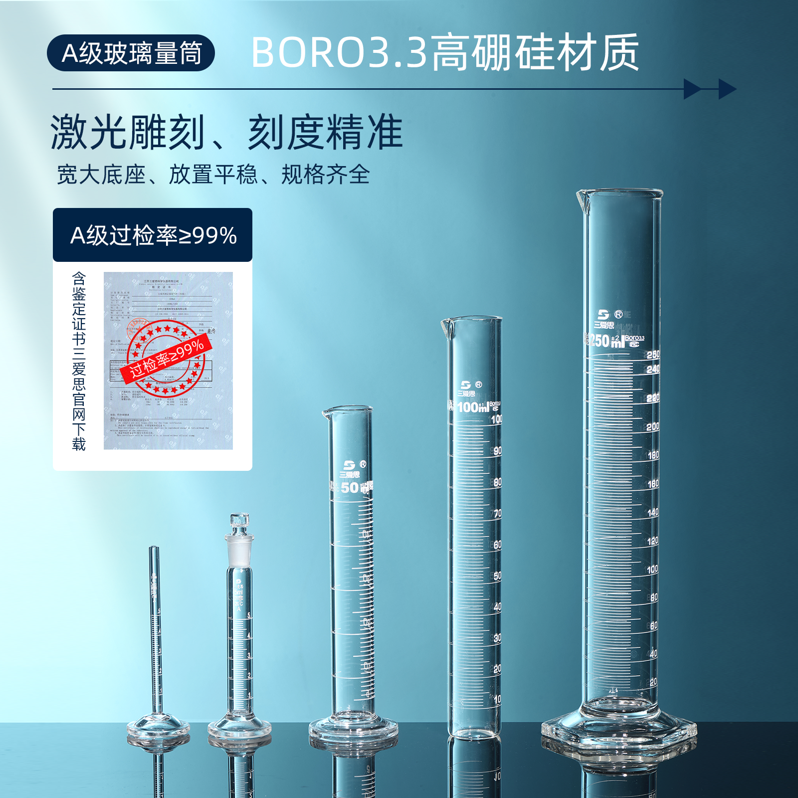 三爱思玻璃量筒A级50-2000ml高硼硅液体工具量出式刻度计量仪器,淘宝优惠券,粉丝福利购,淘宝优惠卷