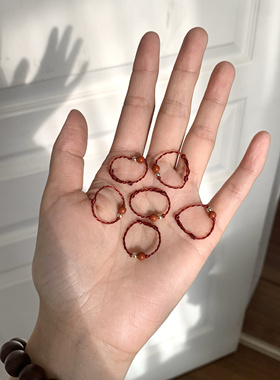 本命年转运招贵南红14k包金红绳戒指可调节指环