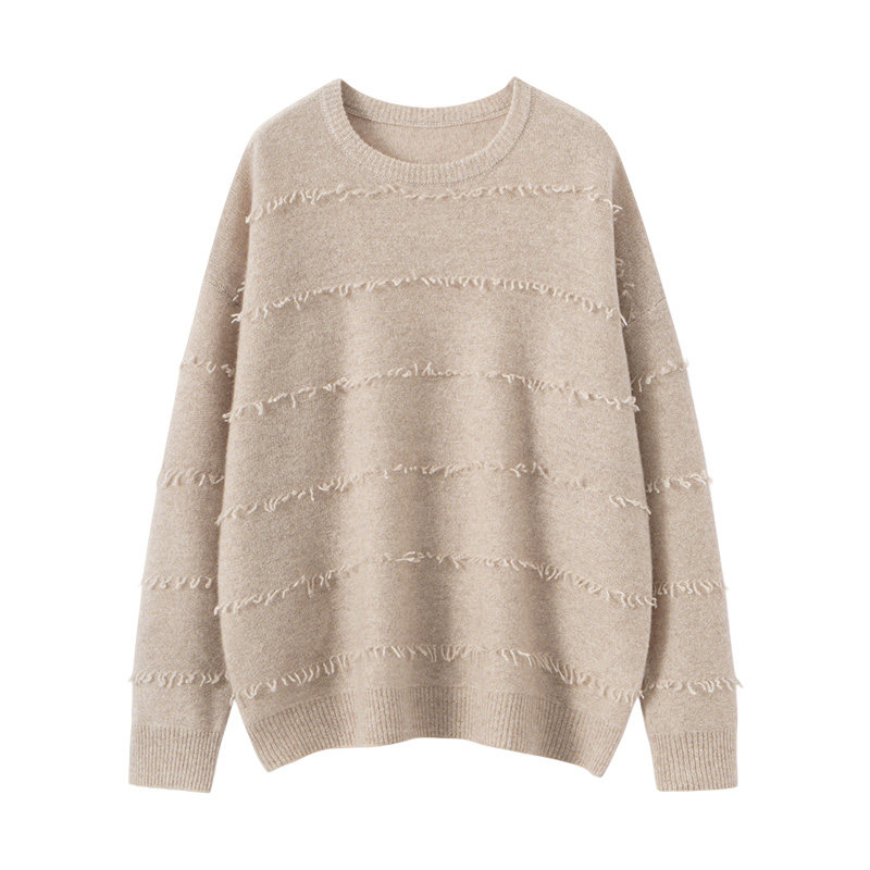 秋冬新款100%纯山羊绒衫女圆领加厚流苏毛衣宽松针织打底衫上衣,淘宝优惠券,粉丝福利购,淘宝优惠卷