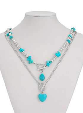 复古松石桃心吊坠项链