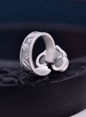 如意戒指女纯银复古和田玉手饰品