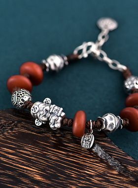 复古做旧民族风老蜜蜡女纯银手链