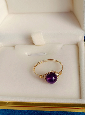 天然水晶紫水晶戒指女14k包金