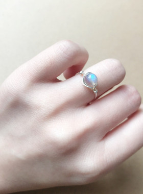 灰蓝月光石纯银戒指天然水晶长石