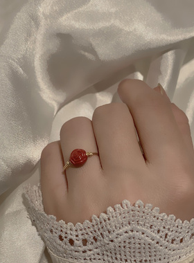 天然帝王砂朱砂玫瑰花手工戒指