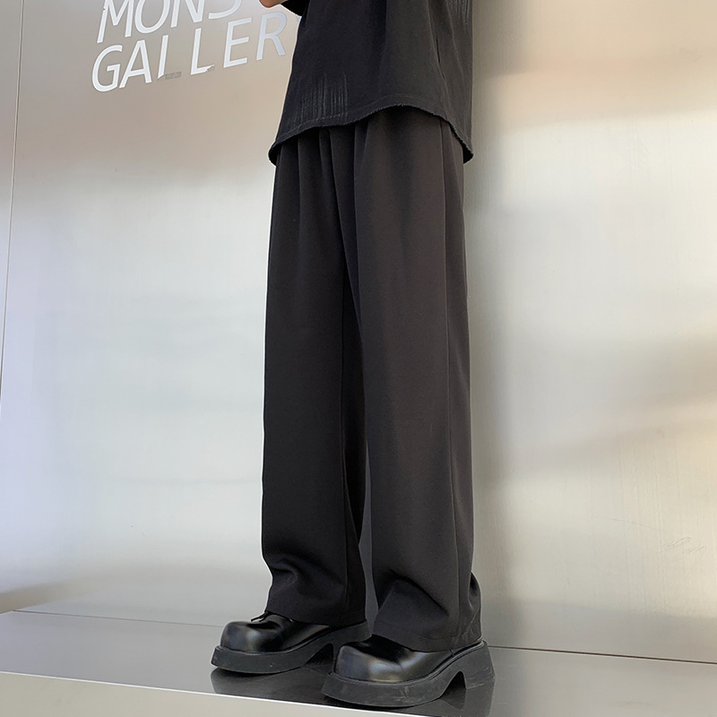 2025新款秋季裤子男感西裤黑色微喇垂感宽松休闲裤直筒裤长裤 - 图1