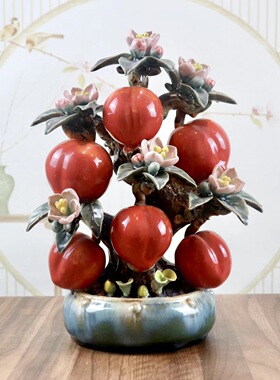 苹果仿真水果盆景石湾公仔陶瓷摆件客厅玄关书房装饰迁居入伙