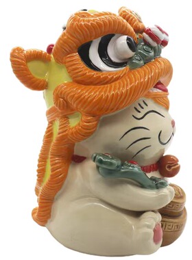 醒狮子招财猫摆件家居电视柜陶瓷石湾公仔开业送礼物乔迁新居礼品