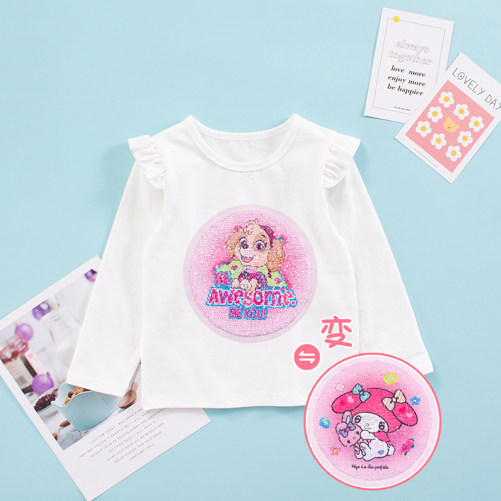 女童洋气上衣春季美乐蒂亮片变色衣服儿童汪汪队春秋纯棉长袖T恤 - 图2