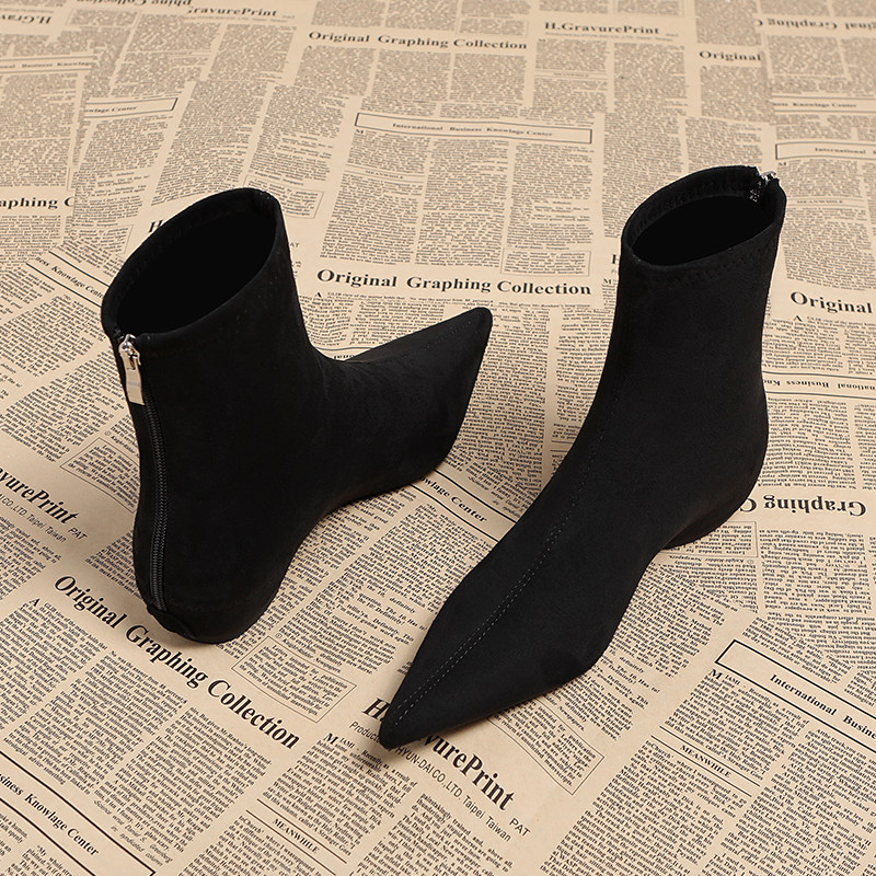 真皮内增高尖头短靴女2025秋冬新款百搭弹力布面洋气高级感瘦瘦靴,淘宝优惠券,粉丝福利购,淘宝优惠卷