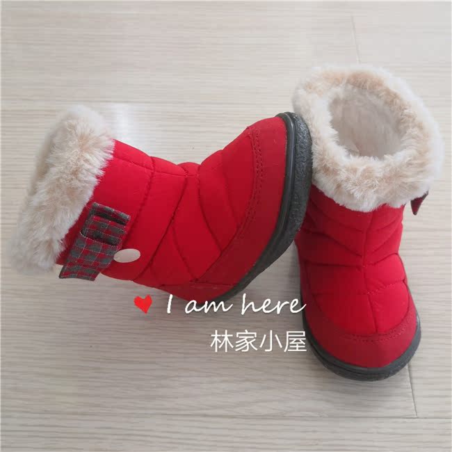 韩版阿路和如allo lugh儿童鞋女童宝宝冬款红色加绒雪地靴棉靴子 - 图0