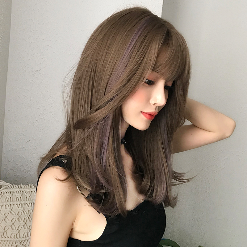 七街皇后假发旗舰店假发女长发自然假发套挑染全头套逼真空气刘海齐肩发挂耳染锁骨发0