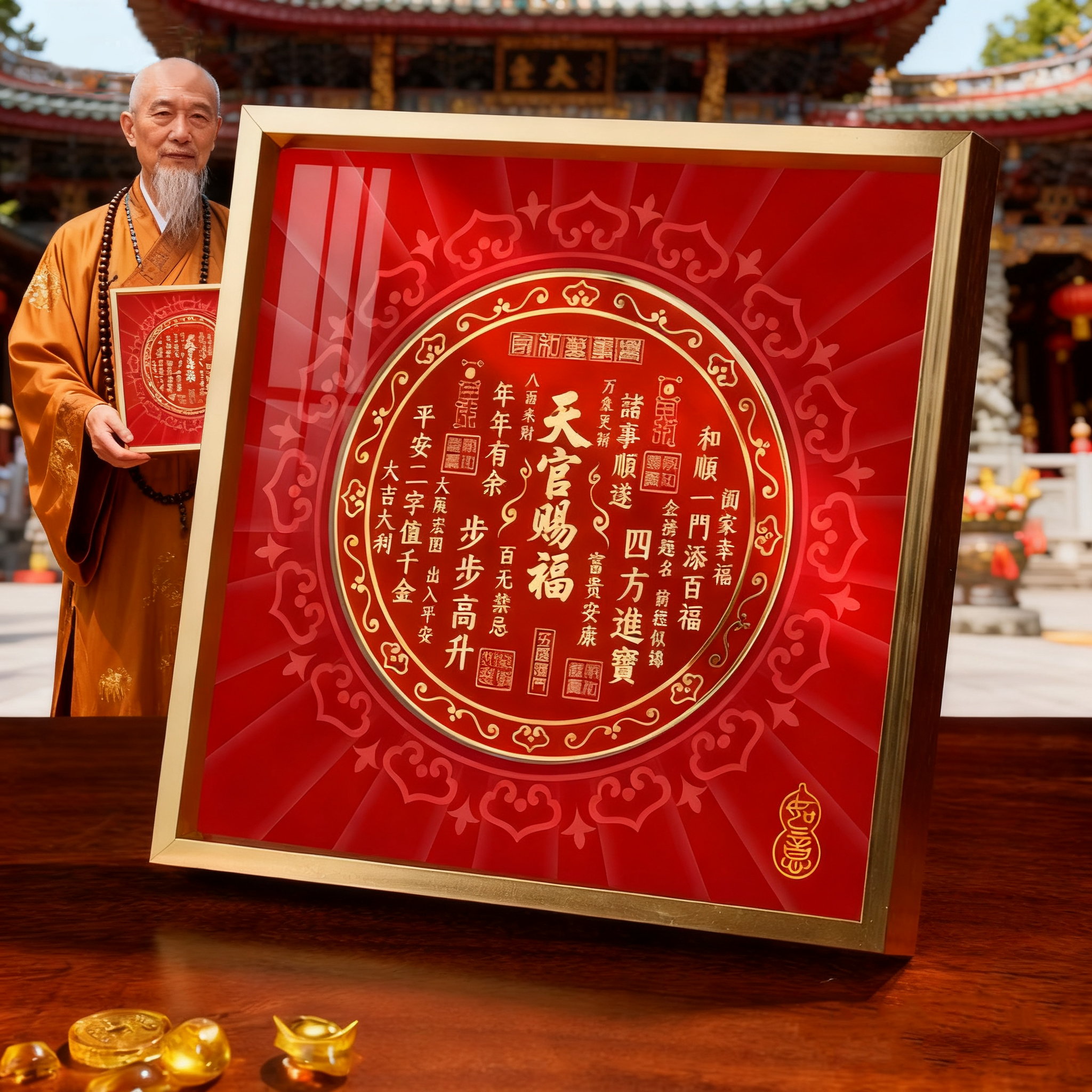 新中式天官赐福桌面摆台挂画烤瓷画面装饰画乔迁送礼喜庆节日礼品,淘宝优惠券,粉丝福利购,淘宝优惠卷