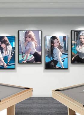 台球厅装饰画网红动漫制服美女台球室挂画桌球室俱乐部背景墙壁画