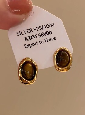 轻奢高级感金属亮面圆球耳环耳扣女气质方圆脸显瘦耳圈复古耳饰