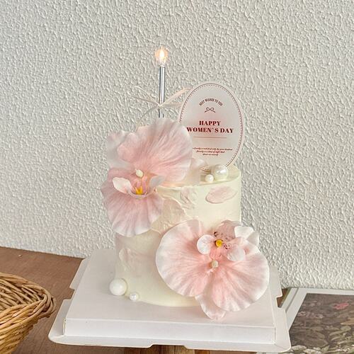 38女神节蝴蝶兰花束蛋糕装饰摆件三八女王节快乐椭圆卡片插牌配件 - 图0