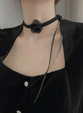 颈链设计感网红项链森系超仙ins名媛风锁骨潮气质花朵薄纱女配饰